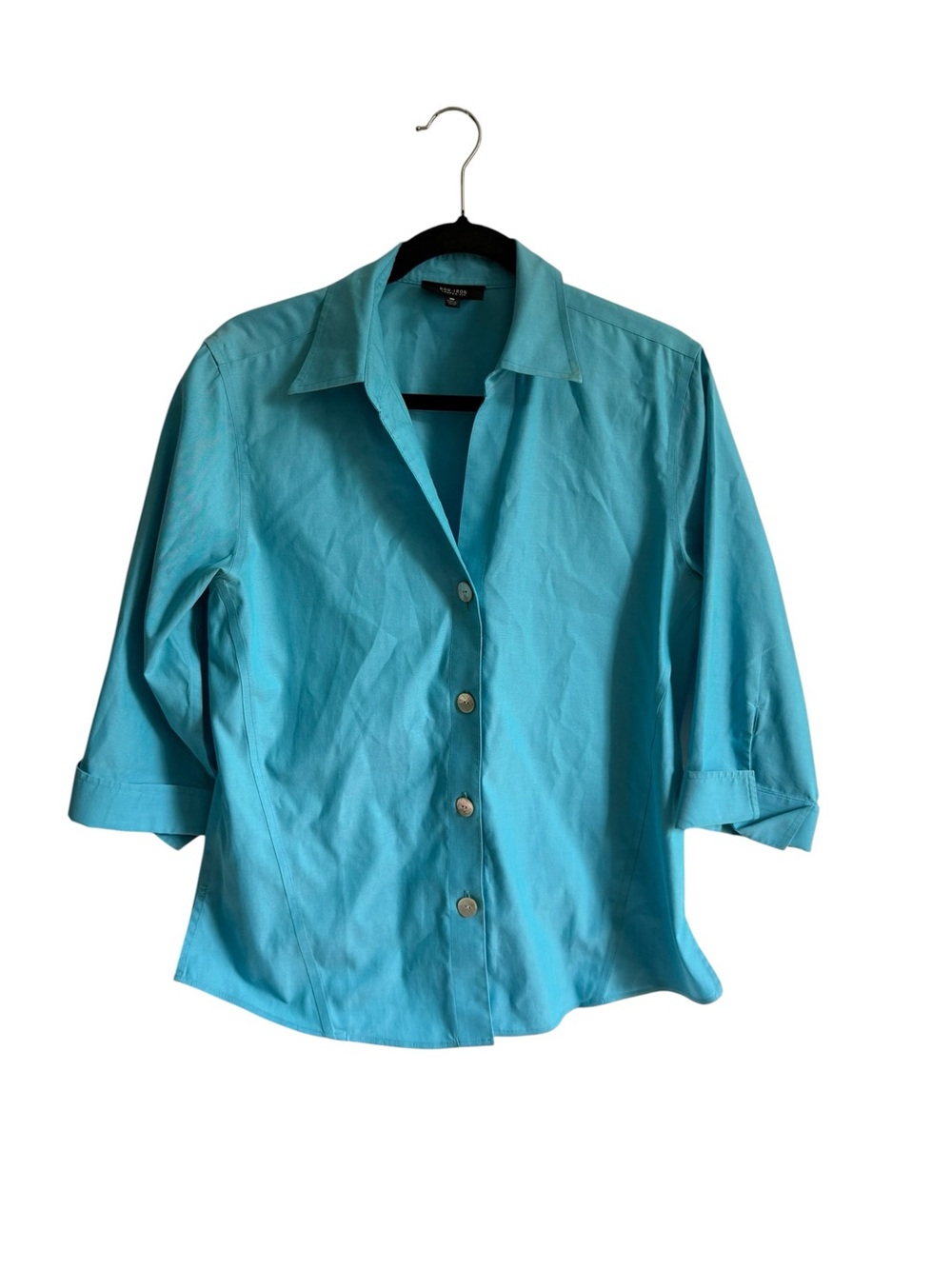 Foxcroft 100% Cotton Classic Button-Front Women's Top - Turquoise Size 8